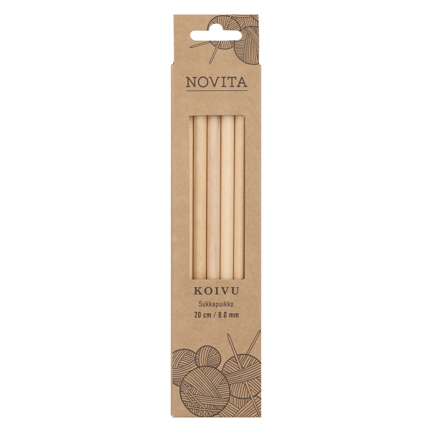 Novita sukkapuikot 20 cm koivu 8.0 mm, myyntierä 5 kpl