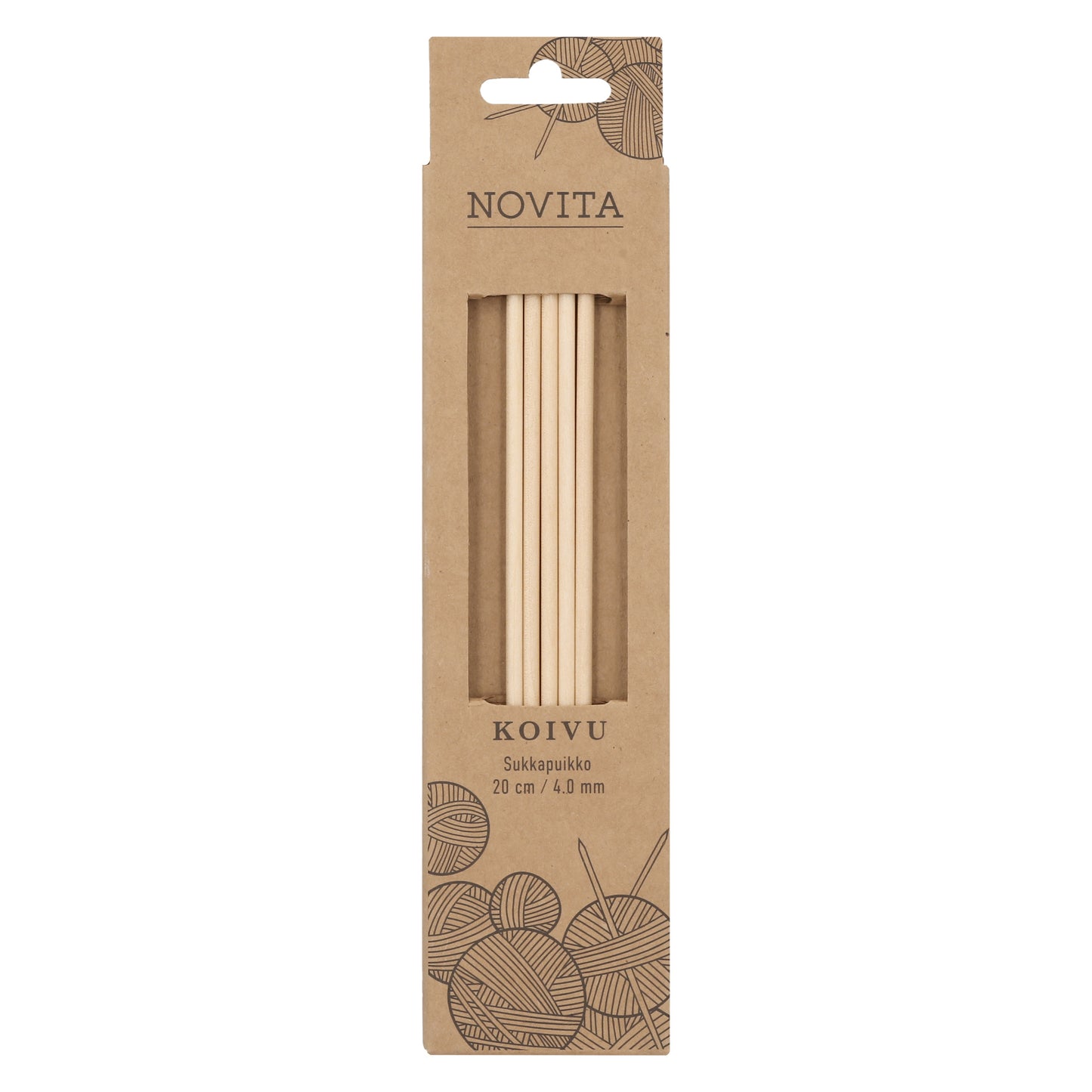 Novita sukkapuikot 20 cm koivu 4.0 mm, myyntierä 5 kpl