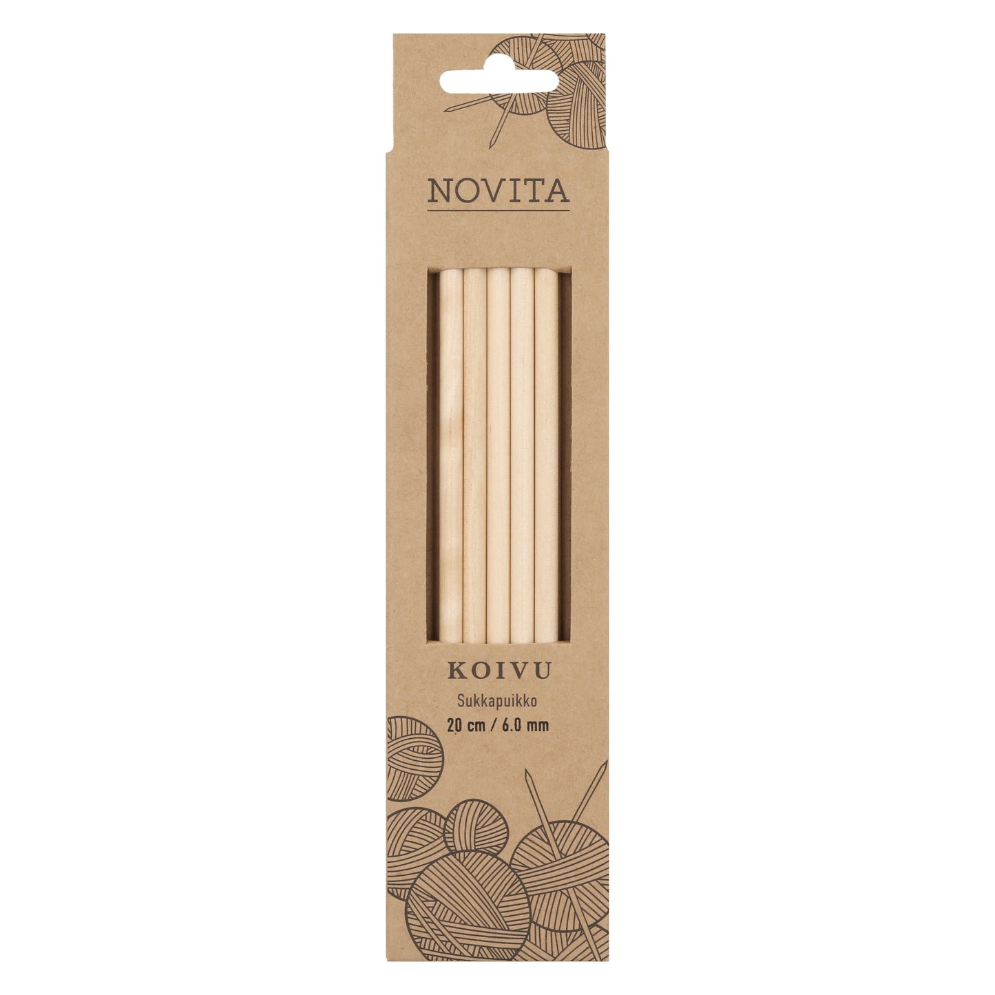 Novita sukkapuikot 20 cm koivu 6.0 mm, myyntierä 5 kpl